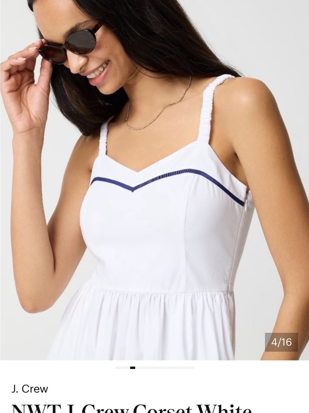 J. Crew White Midi Dress with Navy Trim - Picture 4 of 4